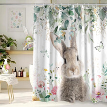 Kevät-/kesäkukkaissuihkuverho 60x72", vedenpitävä, koukkuilla, yhteensopiva standardisuihkutankojen kanssa