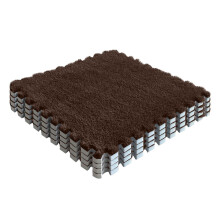 1 cm dicke Schaumstoff-Klickmatte – Plüsch-Fleece-Puzzlefliese, weicher Teppich für das Wohnzimmer, Dunkelbraun, mit Randstreifen