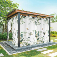 Cortinas externas com estampa de borboletas da primavera, impermeáveis, com design retrô de folhas de eucalipto e ilhós, para pátio, varanda,