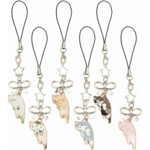 Conjunto de 6 pingentes de gato para celular/chaves – 2 cores, design fofo de coração, compatíveis com AirPods, câmera, chaves de carro –