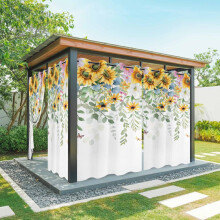 Cortinas externas com estampa de girassóis de verão, impermeáveis, com ilhós, 137 x 213 cm, para pátio, varanda, gazebo e pérgola –