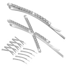 12 horquillas decorativas de plata chapada con diamantes de imitación para un peinado elegante.