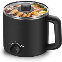 Panela elétrica de 1,6L para ramen, shabu-shabu, massa, sopa e aveia – Proteção contra superaquecimento e fervura a seco, preta