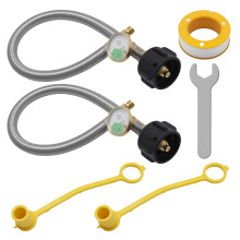 2er-Pack 15" Wohnmobil-Propangasschläuche mit Manometer, Edelstahlgeflecht, kompatibel mit QCC1 & Standard-2-Stufen-Regler (1/4" NPT)