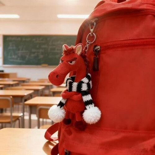 Μπρελόκ με Κασκόλ σε σχήμα μαύρου αλόγου – Λούτρινο κρεμαστό γούρι για κλειδιά,