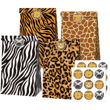 12 bolsas de papel kraft con temática de animales de la selva para fiestas, bolsas para dulces y galletas, bolsas de embalaje de papel para