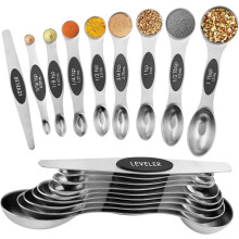 Messlöffel-Set aus Edelstahl mit Abstreifer, doppelseitig, passend für Einmachgläser, 8-teilig + 1 Abstreifer, Schwarz