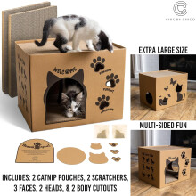 Two-Level Cardboard House with Scratching Pads & Catnip - Large Sturdy House for Multiple Pets - 17.5" x 13.4" x 13.4"