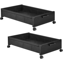 Under Bed Storage with Wheels, Wooden Under Bed Drawers Wheels, Rolling Under Bed Shoe Storage, Space Saving, Black,30L