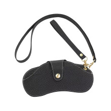 Sunglasses Case with Organizer, Portable Snap Button with Wrist Strap Neck Strap Black