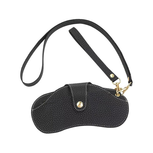 Sunglasses Case with Organizer, Portable Snap Button with Wrist Strap Neck Strap Black