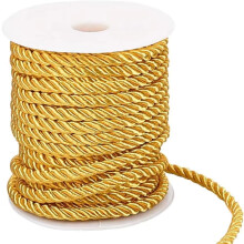 59ft 5mm Golden Decorative Twine Rope, 3-Ply Nylon Silk Trim Satin Cord for Graduation, Handfasting, DIY, Home Decor – Compatible with Craft &