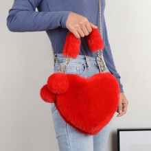 Geantă crossbody în formă de inimă pentru femei, poșetă moale din blană artificială cu curea de lanț, geantă drăguță pentru Ziua