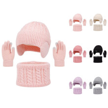 Winterstrickset für Kinder: Mütze, Schal & Handschuhe – warm gefüttert, Touchscreen-kompatibel, weich und dick, 3-teilig für