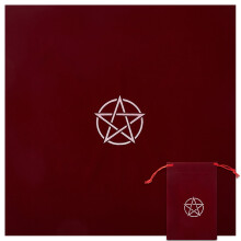 Red Velvet Tarot Card Bags with Pentagram, Drawstring Jewelry Pouches, Table Cloth & Crystal Storage – Compatible with Tarot Decks
