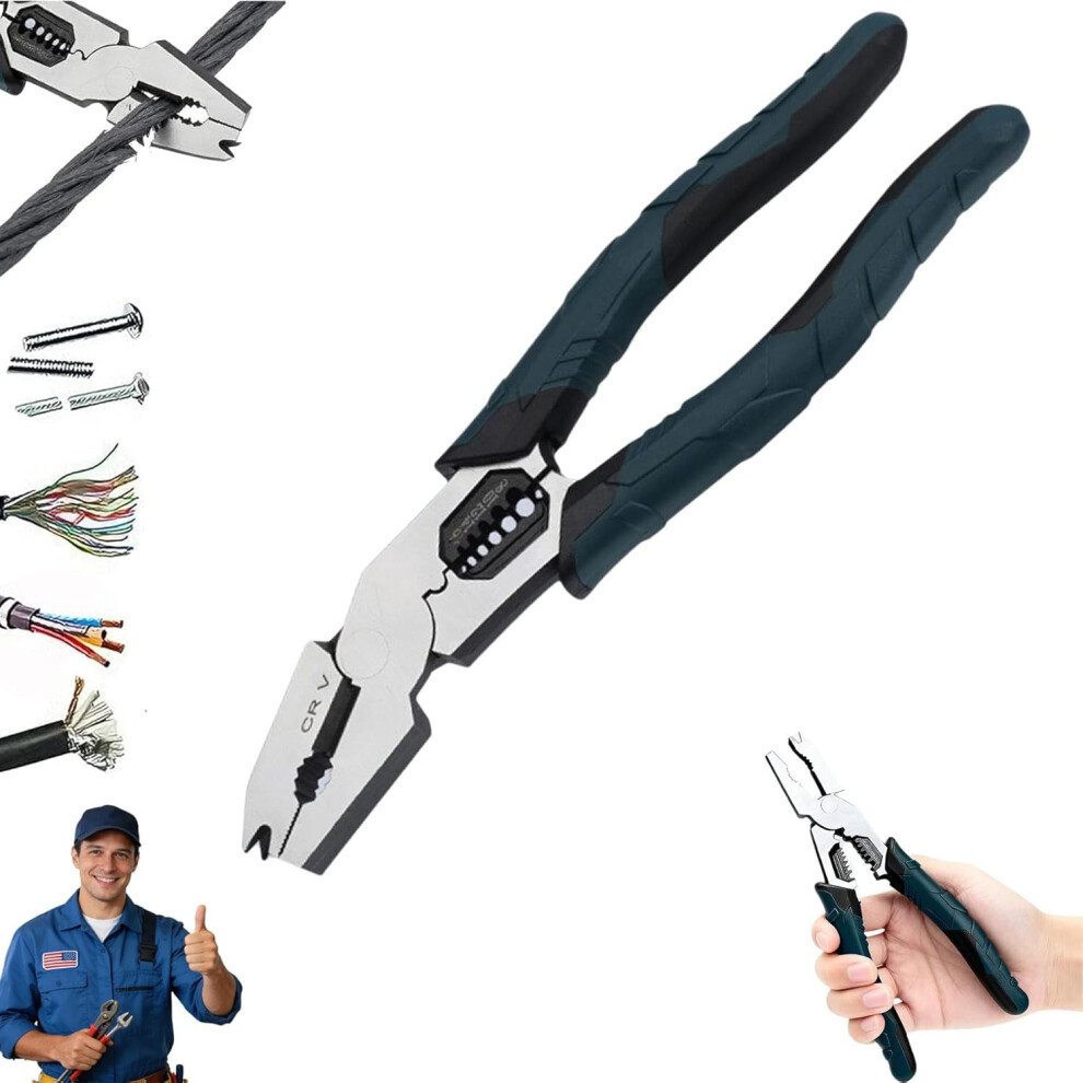 9-In-1 Industrial Multi-Function Cutting Pliers, Cr-V Steel, Cuts Anything In 15S, Compatible With Lineman Tools 9340959240074