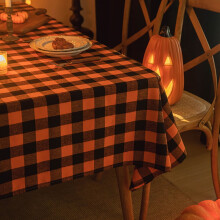 Obrus w kratkę na Halloween 110x160 cm – pomarańczowa krata Buffalo, bawełniany, w kratkę gingham, odporny na plamy, rustykalny obrus na stół