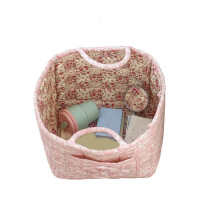 Panier élégant en coton à imprimé floral avec poignées, boîte de rangement portable et pliable, peu encombrante, idéale pour les pique-niques.
