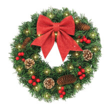 Guirlanda de Natal pré-iluminada para exterior Pekkaxy – Pinheiro de Norfolk com laços e pinhas, guirlanda de cedro artificial realista para