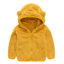 AWZXDE Girls Long Sleeve with Bear Ears Cute Solid Color Thickened Warm Hooded Coat Jacket for Children Winter Comfort Fashion Wear Yellow,4-5 Years
