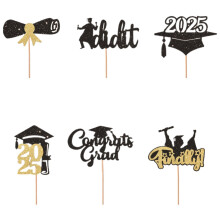12 décorations scintillantes pour cupcakes « Diplôme 2025 » - Décorations personnalisées pour gâteaux de remise de diplômes sur le thème