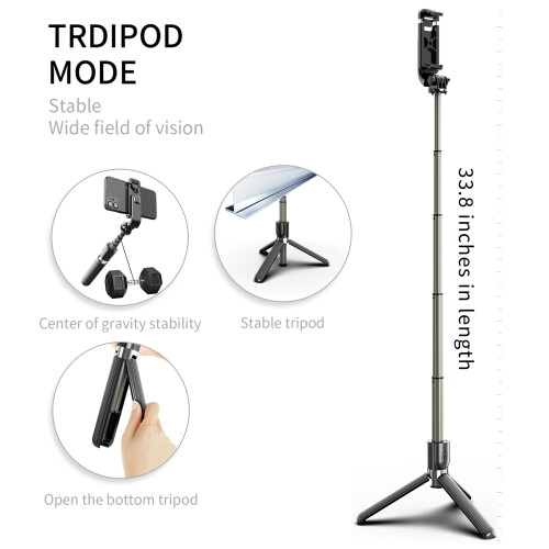 33.8in Selfie Stick 5-Section, 120mAh Black
