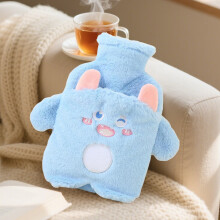 Cute Animal Hot Water Bottle with Plush Cover for Neck, Shoulders & Hands – Blue, Compatible with Standard Bottles