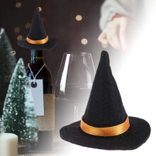 Mini Chapéus de Bruxa para Garrafas - Decoração Assustadoramente Fofa para Festa de Halloween, Capas e Lembrancinhas para Garrafas, Compatíveis