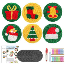 Pekkaxy Punch Needle Coaster Kit, 6 Pack DIY Punch Embroidery Beginner Craft Set for Kids and Adults