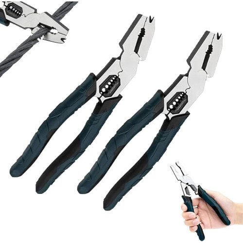 9-in-1 Industrial Multi-Function Pliers Set, High-Leverage Nail Puller/Wire Cutter/Stripper/Crimper, 2Pcs – Compatible with Home Repair