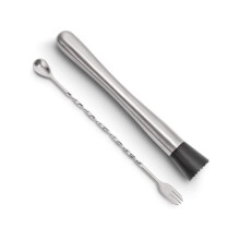 2PC Stainless Steel Cocktail Muddler & Long Handle Mixing Spoon, 9", Compatible with Mojitos & Fruit Drinks