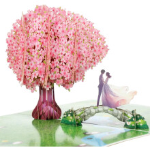 3D Cherry Blossom Bridge Pop-Up Anniversary Card 6x8 in