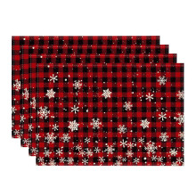 Red & Black Buffalo Plaid Christmas Placemats, 12x18", Washable, Rustic Winter Holiday Table Mats Set of 4