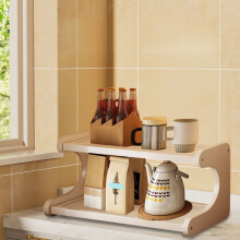 Wooden 2-Tier Mug Organizer Stand for Cups, Syrups & Accessories – Durable Natural Shelf for Kitchen, Bathroom, Bedroom – Compatible with Standard