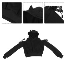 Casual Wear Black Cat Ear Hoodie For Girls Long Sleeve Pullover 1Pcs