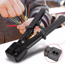 All-in-One RJ45 Crimp Tool Kit for Cat5/Cat5e/Cat6 & RJ11/RJ12 – Pass-Through, Stripper, Cutter, Crimper – 2.5" Black
