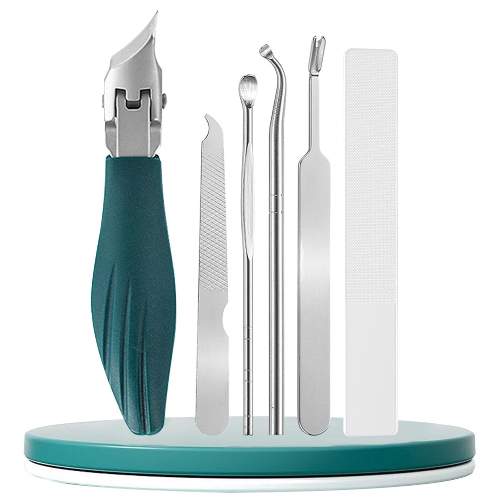 Eagle Beak Slanted Nail Clippers for Thick & Ingrown Toenails, Wide Jaw Anti-Splash Angled Cutter, Cuticle Clippers for Seniors â 6-Piece Set