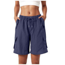 Bermuda Cargo Shorts til Kvinder Knælange Elastisk Talje Lange Shorts Sommer Baggy Vandtætte Vandreshorts med Lomme