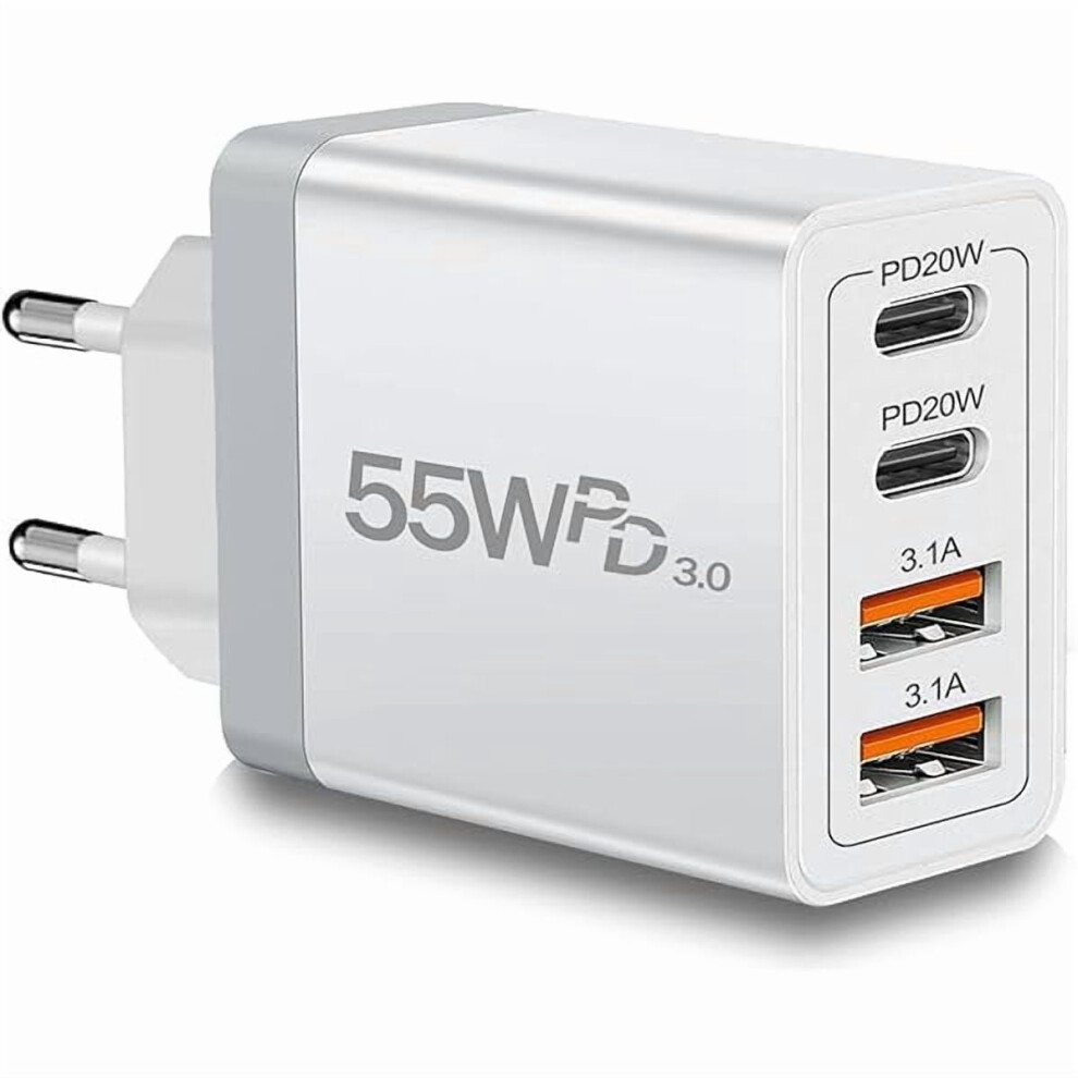 55W 4-Port Usb-C Eu Travel Adapter Â Compatible With Iphone 16Â8, Galaxy & Android 9448990650033