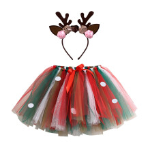 Girls Color Block Polka Dot Tutu Skirt White