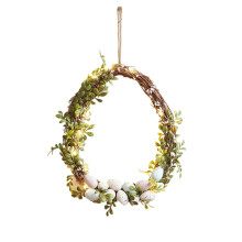 Paaskrans met gesimuleerde eieren, lente deurdecoratie, 11,8 inch (30 cm) kunstbloemen en pastelkleurige eieren, paasdecoratie voor binnen en buiten.