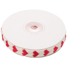 Panglică decorativă din bumbac roșu cu model de inimă, 1 rolă, 91 x 1,6 cm