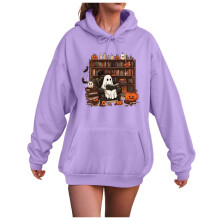 Γυναικεία oversized φούτερ με κουκούλα για το Halloween με στρογγυλή λαιμόκοψη και μακριά