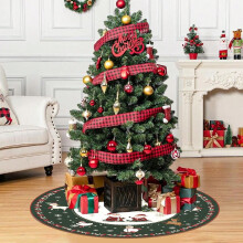 Jupe de sapin de Noël lavable à poils courts, imprimée en haute définition, tapis décoratif festif pour sapin et maison, décoration de Noël