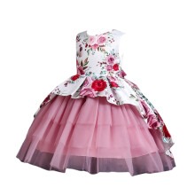Tyttöjen prinsessamekko – hihaton kukkakuvioinen mekko tyllihameella, korkea/matala helma, kerrostettu malli, juhla-asu 4–6-vuotiaille (Pink140)