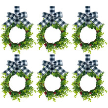 Conjunto de 6 Mini Coroas de Natal com Frutos Silvestres, Laços e Guirlandas de 30 cm, Decoração Artificial para Portas e Janelas – Compatível