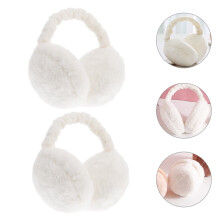2Pcs Large White Plush Earmuffs Foldable Ski Accessories for Outdoor Winter Use
