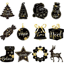 Wooden Christmas Ornaments Black Gold 24-Pack