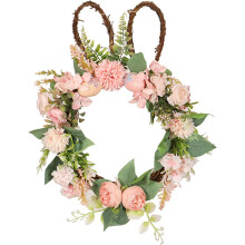 Couronne de Pâques de 45 cm avec lumières à piles, décoration printanière pour porte d'entrée ou porte extérieure (rose, taille unique)
