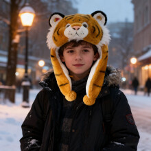 Simulated Tiger Hat Yellow Tiger Hat Cute Cartoon Cap For Kids Plushie For Girls & Christmas Gifts For Grandkids 40x40x4cm